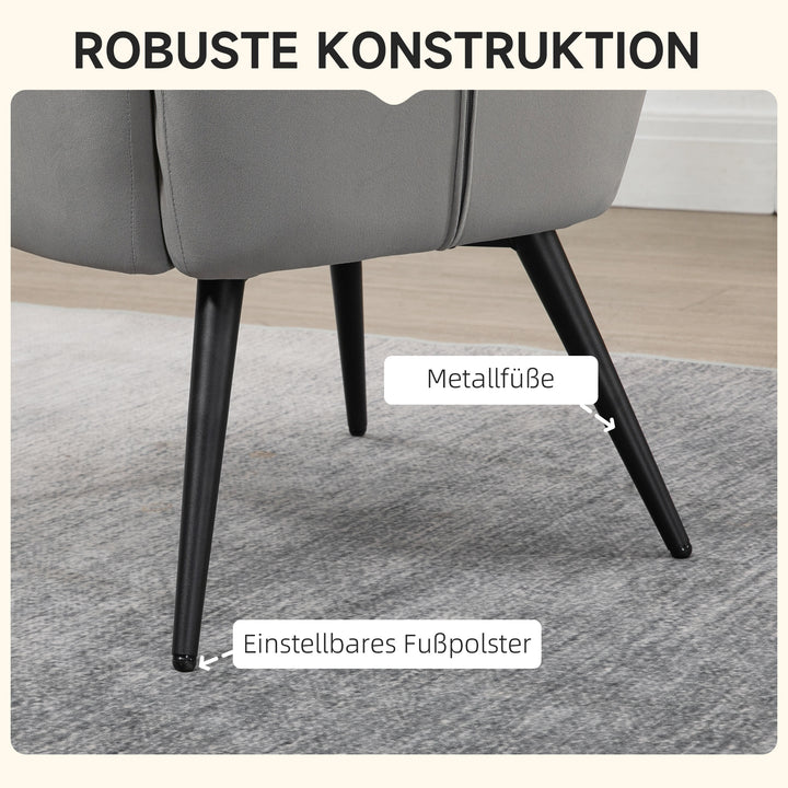 FurnitureR Chaise Longue Gris Clair avec Pouf, Design Moderne, Matériau Acier, Meubles de Salon Confortables, Style Scandinave, Inclut Repose-Pieds