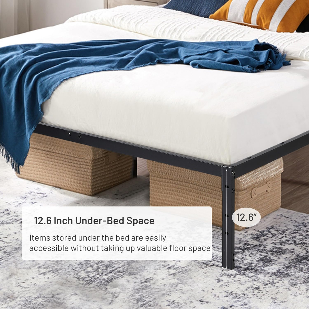 FurnitureR Metallbettgestell (140 x 200 cm) mit LED-Beleuchtung, robustes Plattformbett, Stauraum unter dem Bett, kein Lattenrost erforderlich, rutschfeste Unterlage, Schwarz