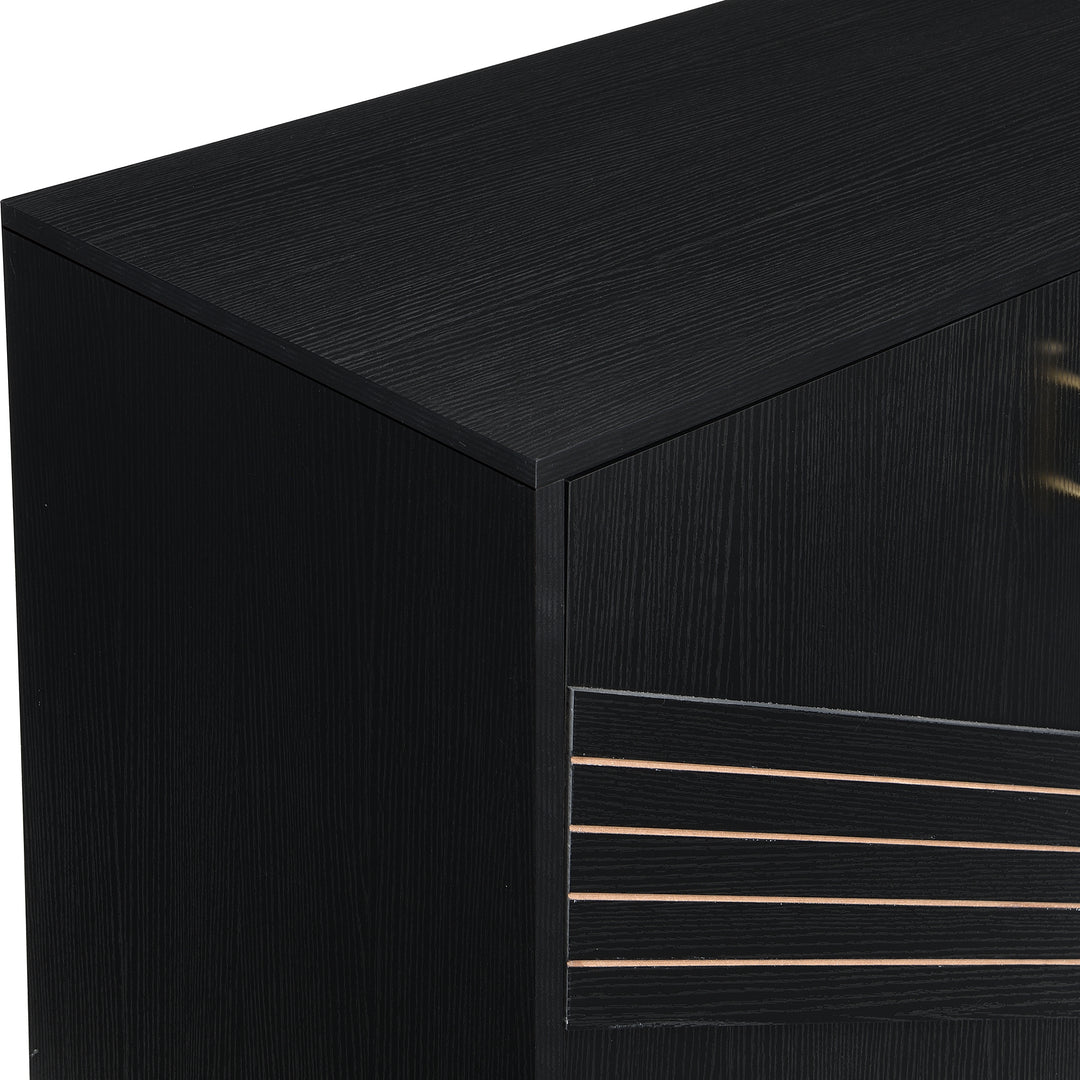 FurnitureR Sideboard noir MDF avec des détails dorés, Design moderne, Rangement spacieux, Matériaux durables, Conçu pour le salon, Élégant et fonctionnel