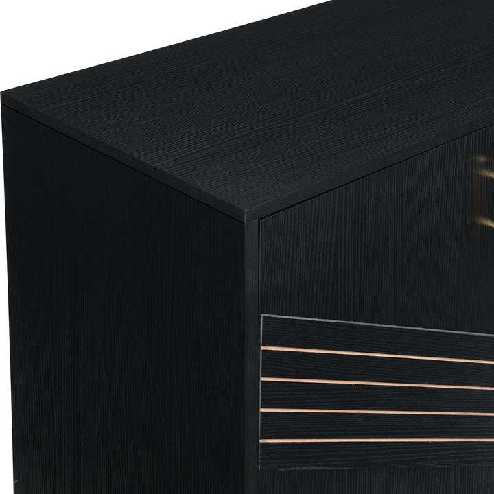 FurnitureR Sideboard noir MDF avec des détails dorés, Design moderne, Rangement spacieux, Matériaux durables, Conçu pour le salon, Élégant et fonctionnel