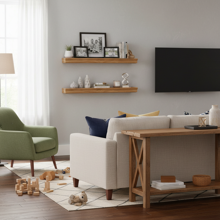 FurnitureR 2 Pack Floating Shelves, Natural Wood Tone MDF Wall Shelves for Home Decor & Storage, Perfect for Bedroom, Living Room, Bathroom, Kitchen