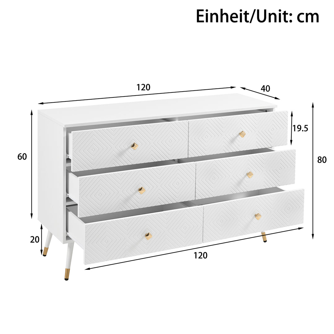 FurnitureR Meuble Sous Escalier, Commode à 6 Tiroirs avec Motifs Géométriques et Poignées en Diamant, Ample Espace, 120x40x80cm