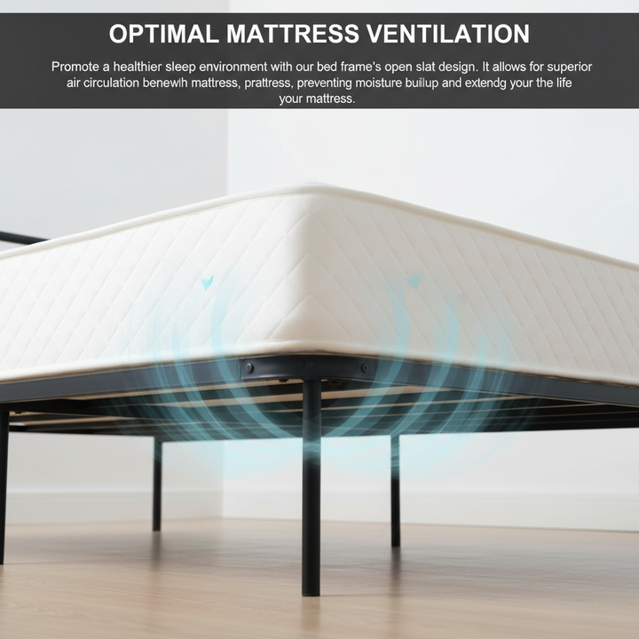 FurnitureR Metallbettgestell, Einzelbettgröße, mit Kopf- und Fußteil, geräuschloses Design, Stauraum unter dem Bett, kein Lattenrost erforderlich, Schwarz
