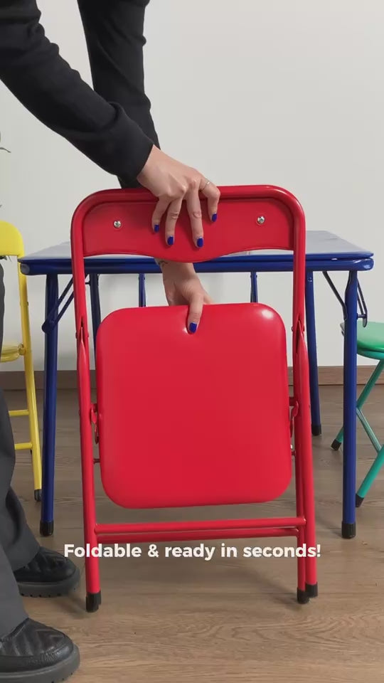 FurnitureR 5-Piece Folding Table and Chairs Set, Square Table and Chairs for Daycare and Classrooms, Small Children's Activity Table and Chairs Set