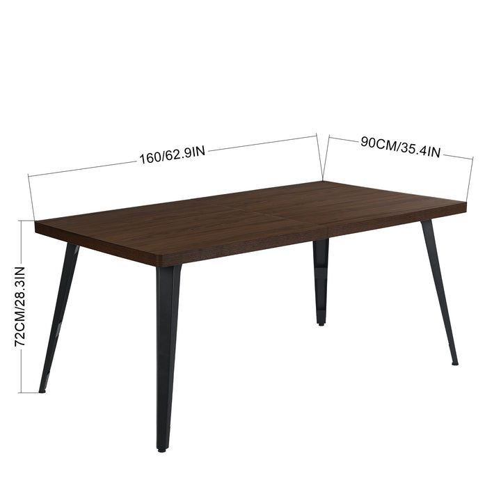 FurnitureR 150 cm Rectangular Living Room and Kitchen Table, Suitable for 6-8 People, Vintage Brown Wood Tray with Bevelled Edge and Flat Iron Legs, 150 x 80 x 74 cm