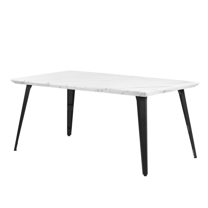 FurnitureR 150 cm Rectangular Living Room and Kitchen Table, Suitable for 6-8 People, Vintage Brown Wood Tray with Bevelled Edge and Flat Iron Legs, 150 x 80 x 74 cm
